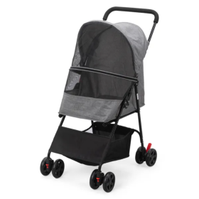 Foldable Pet Stroller, Small Dog Cat Stroller With Storage Basket For Small Puppies, Gray And Black