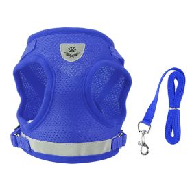 Pet Mesh Harness Dog Leash Set Reflective Chest Strap Adjustable Puppy Vest For Puppies Breeds Dogs Cats Walking Outdoor (Option: CatHarness BlueL)