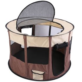 Foldable Playpen for Dog with Carry Bag Portable Travel Waterproof Indoor Outdoor Pet Cage Tent Detachable Upper Cover For Dog Cat Rabbit (Option: PetTent CoffeeM)