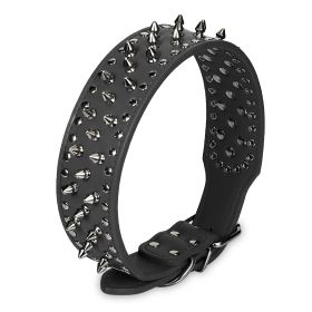 Dog Leather Collar Spiked Studded Pet Dog Collar Adjustable Neck Pitbull Mastiff Collar (Option: LeatherCollar BLKS)